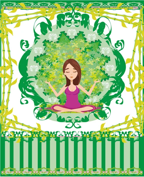 Yoga Mädchen Lotus Position Abstrakte Karte — Stockvektor