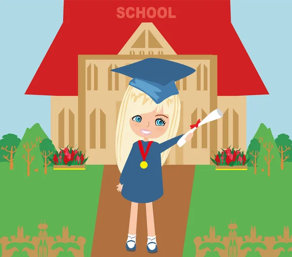 Illustration Kid Holding Her Diploma — Stock Vector