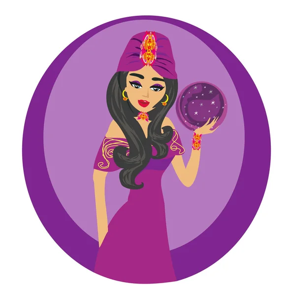 Beautiful Fortuneteller Woman Magic Ball — Stock Vector