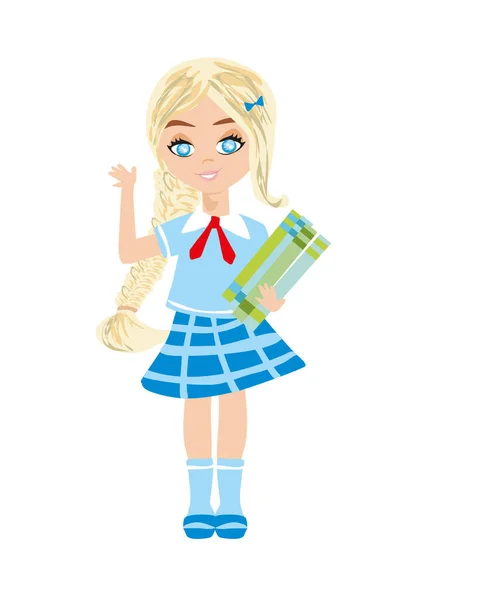 Cute Little Schoolgirl Books — Stock Vector