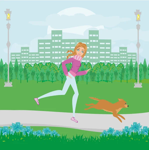Jogging Fille Dans Parc — Image vectorielle