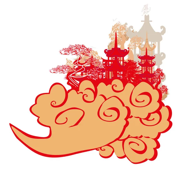 Cadre Élégant Avec Temple Chinois — Image vectorielle