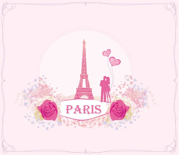Paris Teki Romantik Çift Soyut Kart — Stok Vektör