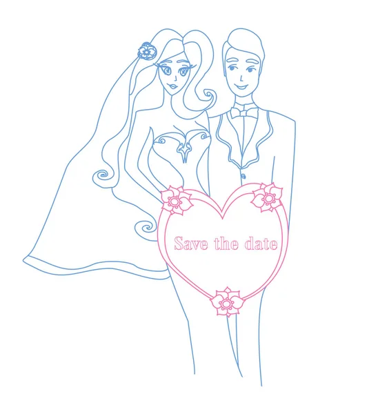 Bride and groom - doodle illustration — Stock Vector