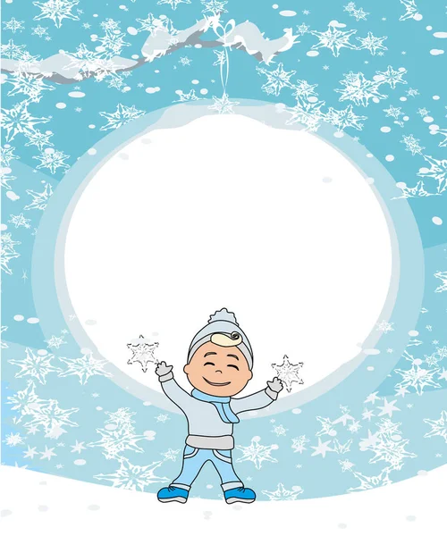 Boy is catching the snowflakes - frame — Stock Vector