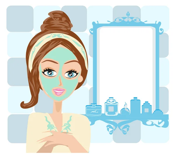 Beautiful girl applying mask on her face — Stock Vector