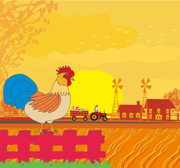 ไก่ขยับบนรั้ว — ภาพเวกเตอร์สต็อก