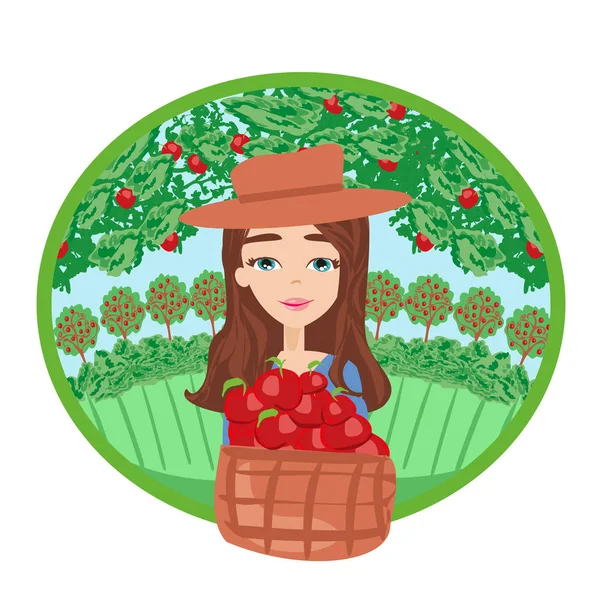 Apfel pflückt Logo - Frau mit Apfel — Stockvektor