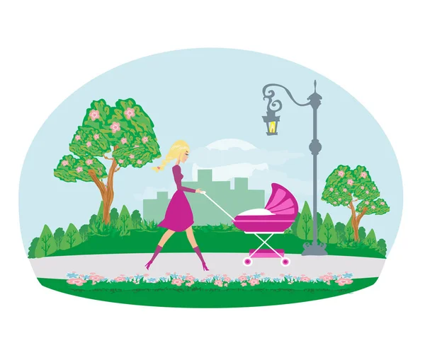 Mom on a walk with a child in the park — Stock Vector