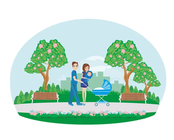 Parents on a walk with a small child — Stock Vector