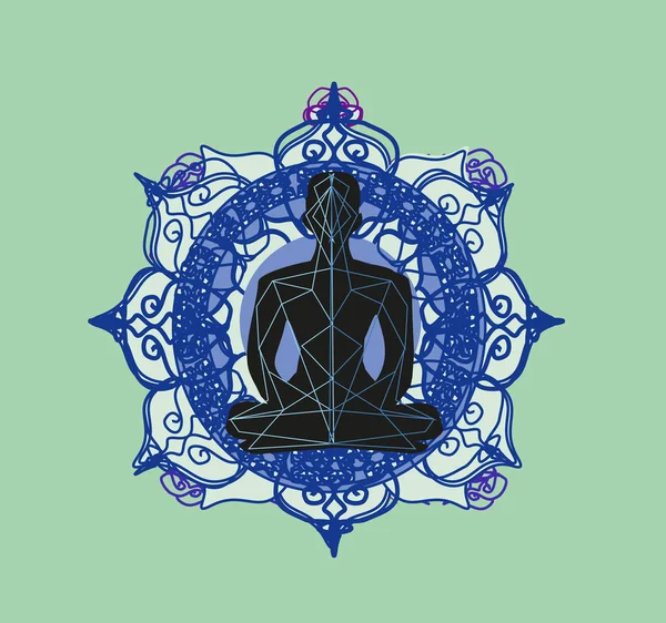 Homem silhueta meditar, cartão de ioga — Vetor de Stock