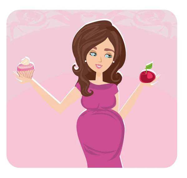 快乐的孕妇选择健康的食物 — 图库矢量图片