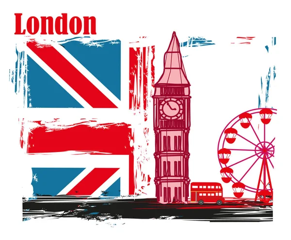 Cornice grunge con Big Ben a Londra — Vettoriale Stock