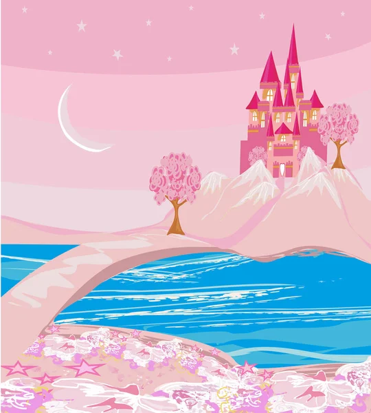 Landscape with fairytale castle in a magical land — Stock Vector