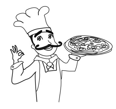 Pizzalı şef - doodle Illustration