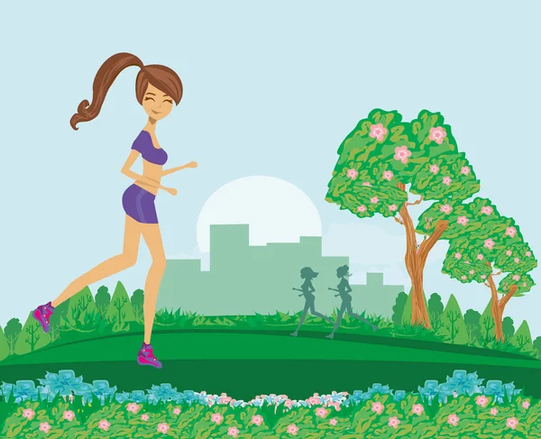 Jogging Girl in the Park — Stock Vector