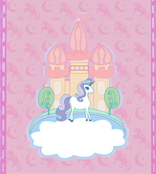 Carino unicorni e favola principessa castello cornice — Vettoriale Stock