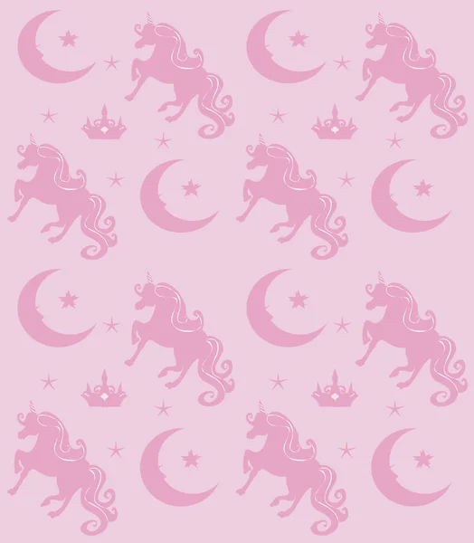 Seamless Pattern - unicorn, crown, stars and moon — Stock Vector