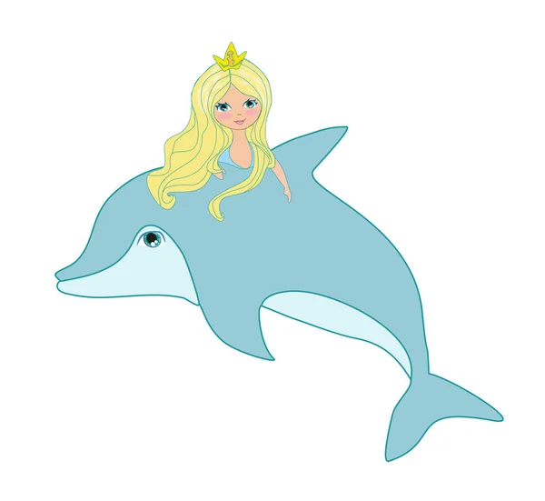 Krásná mořská panna plaví s delfínem — Stockový vektor
