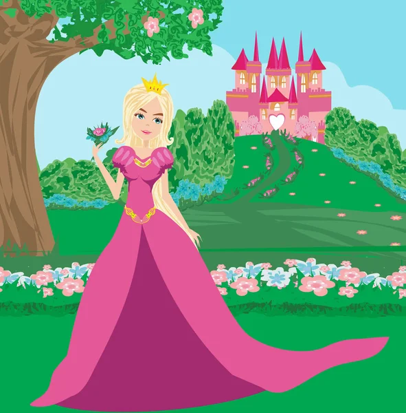 Belle reine devant son château — Image vectorielle