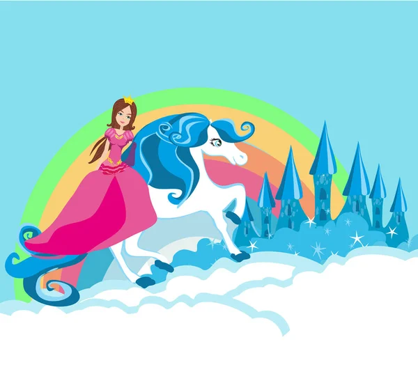 Belle jeune princesse sur une licorne — Image vectorielle