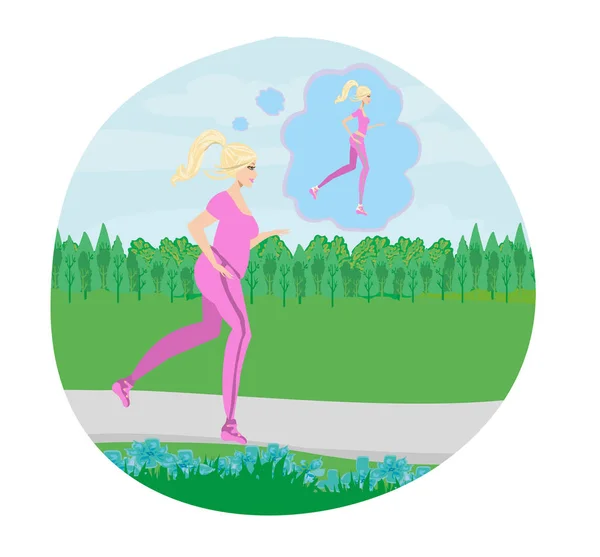 Young woman jogging,fat girl dreams to be a skinny — Stock Vector