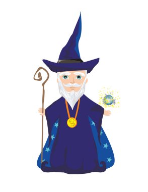 Sihirli bir top ve bir değnek ile komik sihirbaz