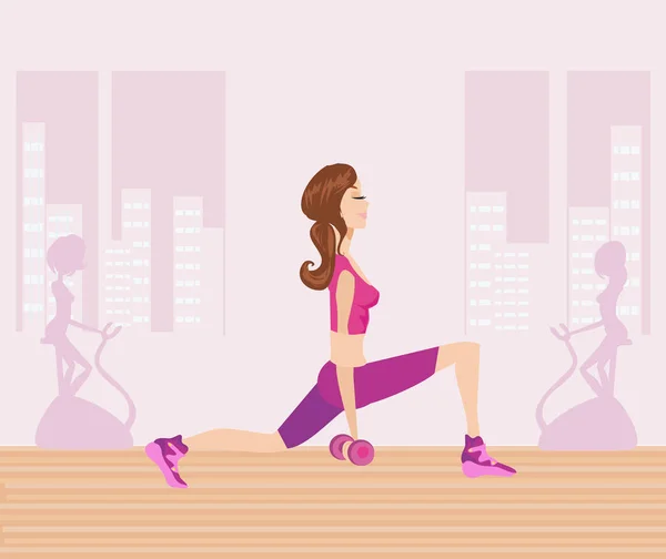 Woman making lunges with dumbbells — Stock Vector