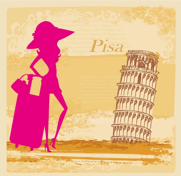 Elegante toerist in Pisa, abstracte kaart — Stockvector