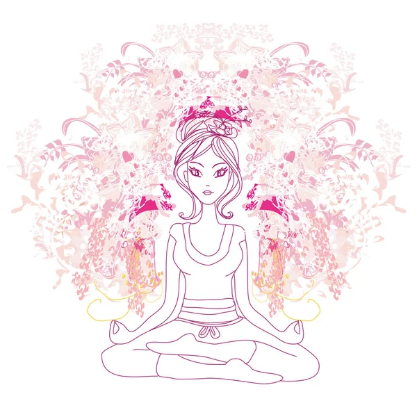 Yoga flicka i lotusställning, handritad illustration — Stock vektor