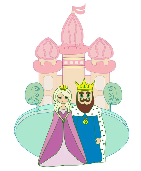 城堡前的国王和王后 — 图库矢量图片