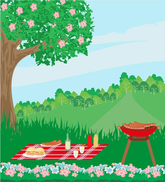 Picknick BBQ-partij outdoor recreatie — Stockvector
