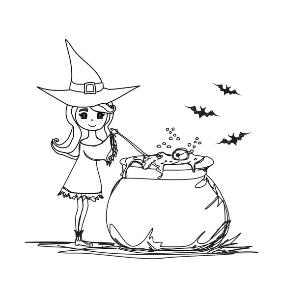 Süße Halloween-Hexe bereitet Trank zu — Stockvektor