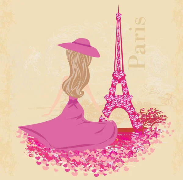 Elegant flicka i Paris, abstrakt dekorativa kort — Stock vektor