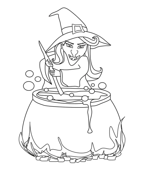 Halloween witch preparing potion — Stock Vector