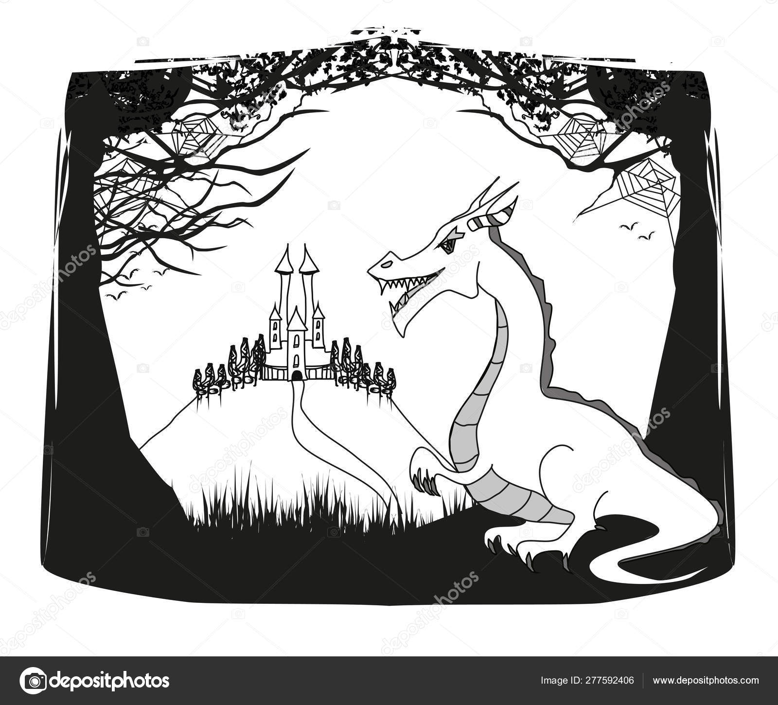 Fantasy Landscape With Castle And A Dragon Stock Vector C Jackybrown Fantasy Landscape With Castle And A Dragon Stock Vector C Jackybrown
