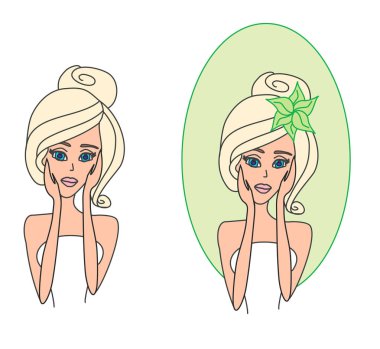 Güzel kız yüzüne krem uygulayarak