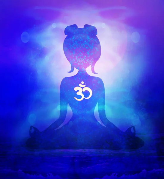Yoga girl with ohm symbol — Stock Photo, Image