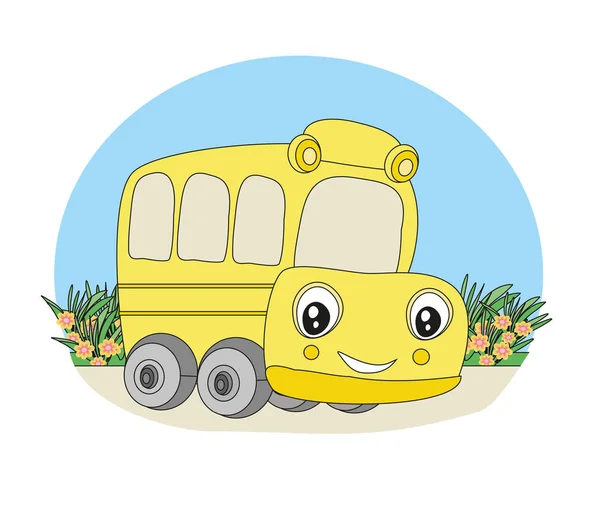 Personaje de dibujos animados de autobús escolar, ilustración de garabatos — Archivo Imágenes Vectoriales