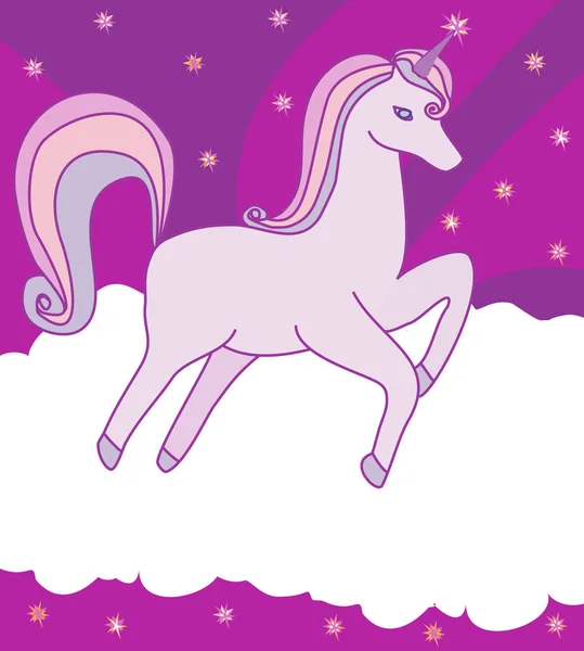 Disegnato a mano fantasia cartone animato unicorno, bella cornice girlish — Vettoriale Stock