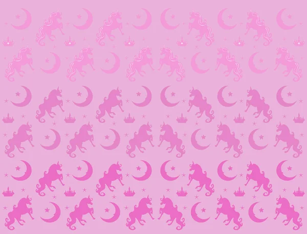 Seamless Pattern - unicorn, crown, stars and moon — Stock Vector