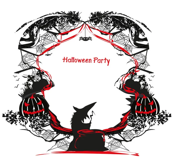 Halloween häxa förbereder Potion, dekorativa ram — Stock vektor