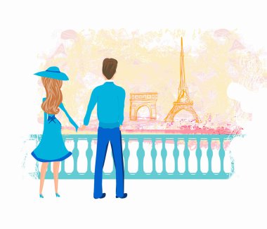 Paris 'teki romantik çift - soyut kart