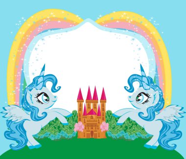 Güzel masal kale ve sevimli unicorns-çerçeve