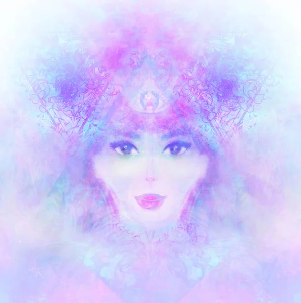 Mulher com terceiro olho, sentidos sobrenaturais psíquicos — Fotografia de Stock