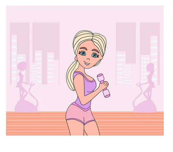 Chicas haciendo ejercicio en un gimnasio - ilustración — Vector de stock