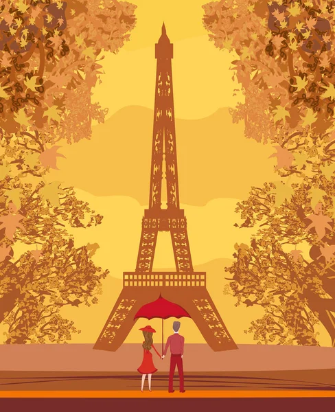 Romantic couple in Paris - abstract card — Stock Vector