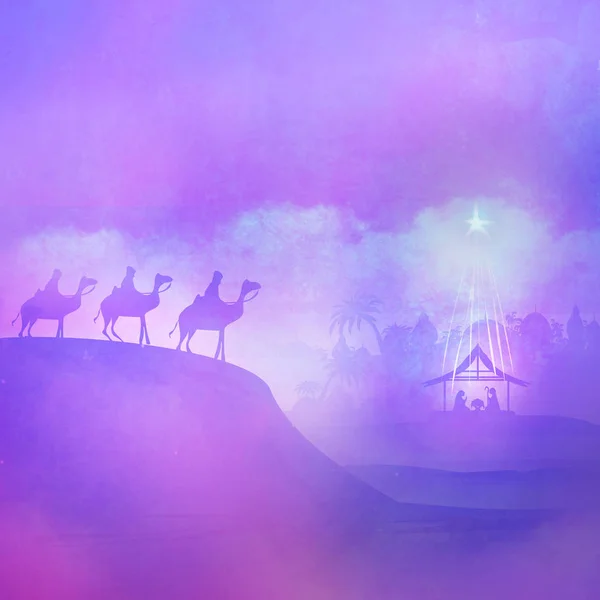 基督教圣诞诞生场景，抽象卡片 — 图库照片