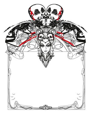 cadı ve kafatasları ile dekoratif halloween çerçeve