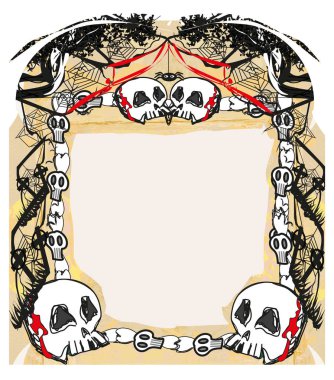 Cadılar Bayramı çerçevesi, kafatasları, kan ve örümcekler